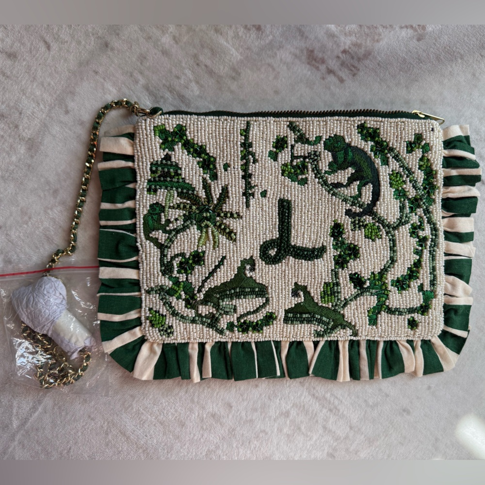 Anna Hartlaub x Anthropologie beaded clutch crossbody with animal detail